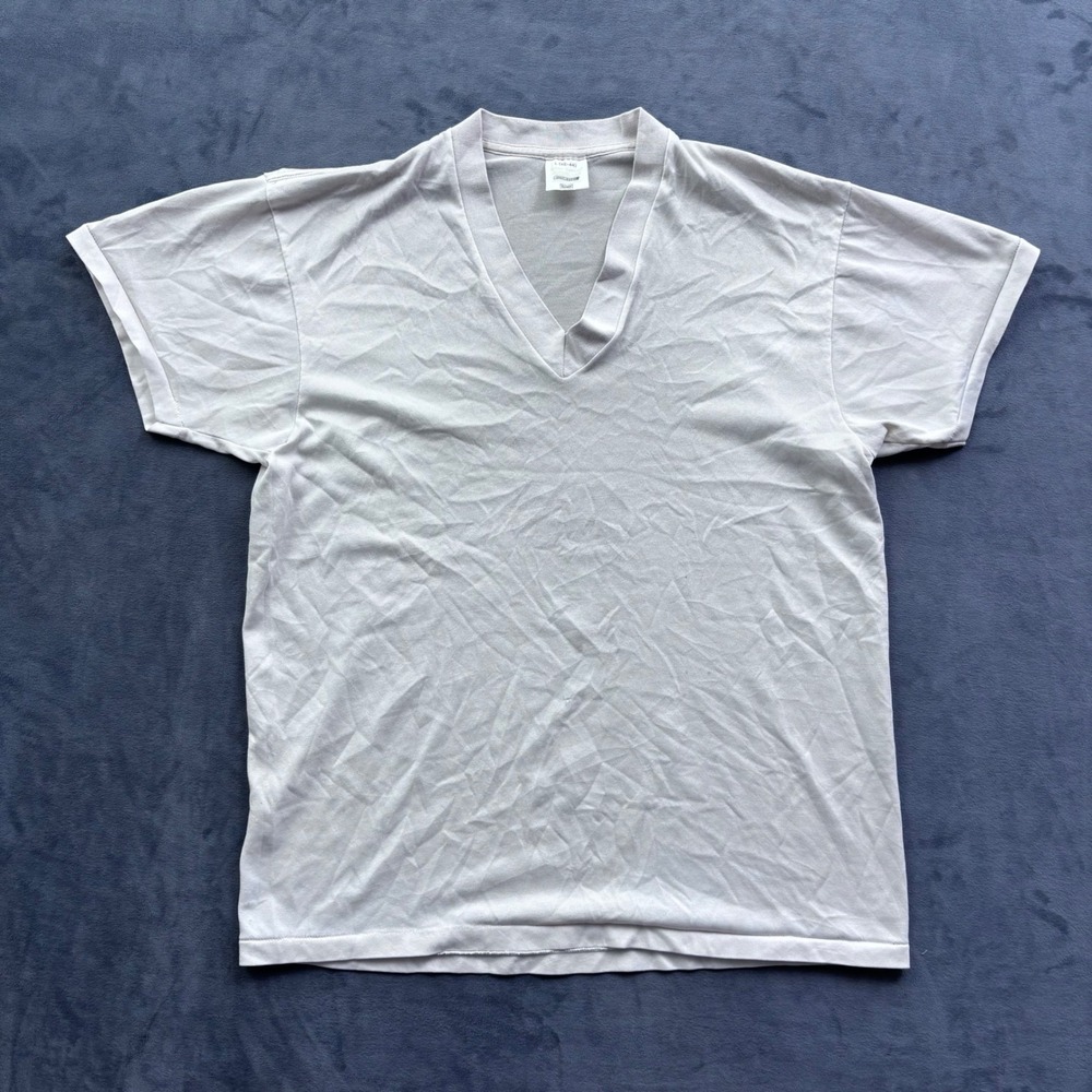 Vintage Sears Golden Comfort V Neck T Shirt Mens Large White Sanfor-Knit